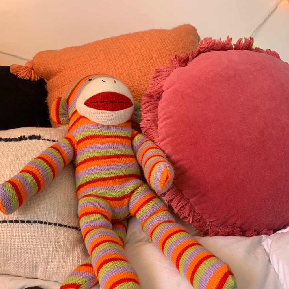 Dan Dee Sock Monkey Plush 2009 18” Tall Striped Red Green Purple Orange VGC LOOK